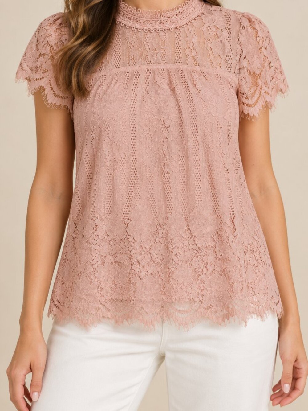 Ultra Pink Blush Pink Floral Lace Blouse Size L NWT